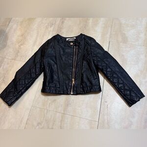 H&M Toddler Quilted Black Faux Leather Jacket with Gold Detailing (3-4)